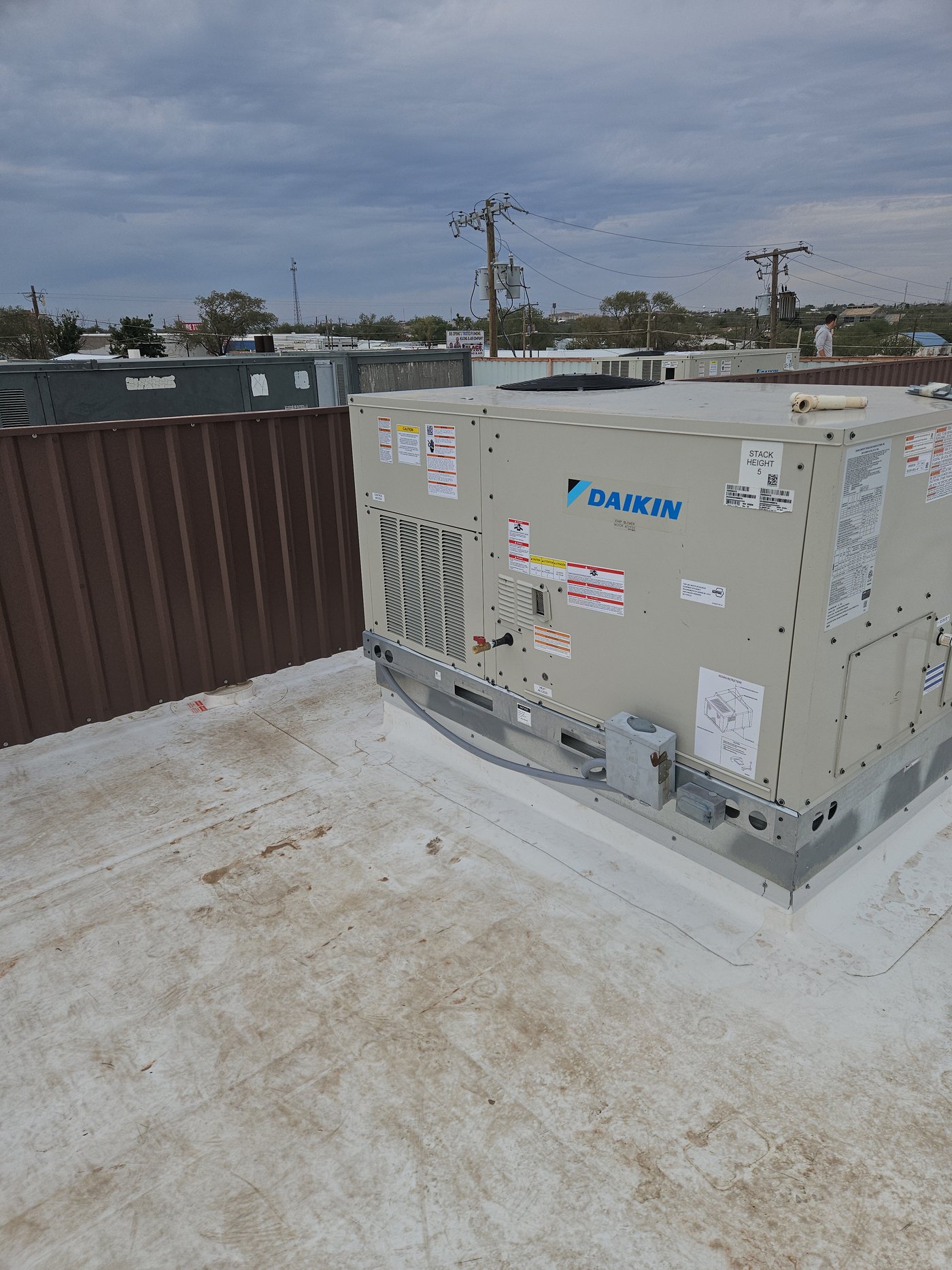 Daikin packaged rooftop unit installed on flat commercial roof